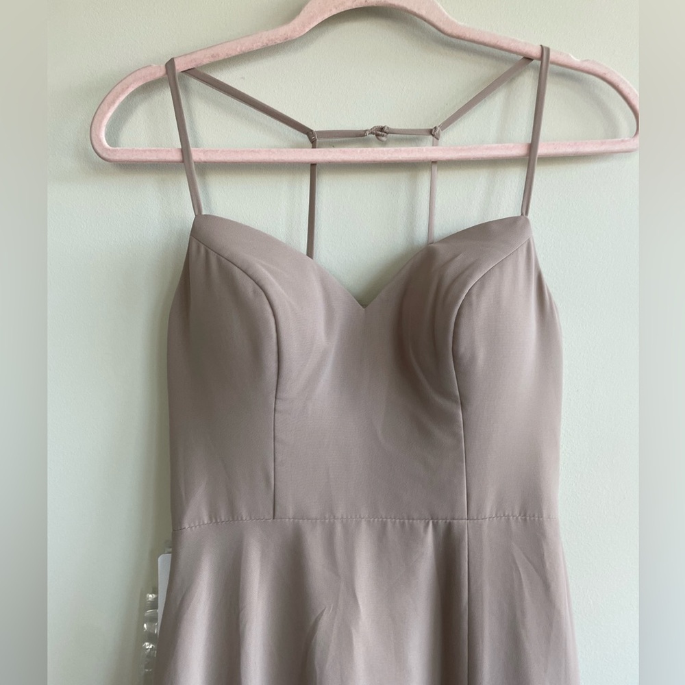 Azazie Mandy Maxi Dress in Taupe V Neck Formal Bridesmaid Size A2 - Picture 8 of 15